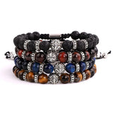 Tiger Eye Beads Macrame Bracelet with Tibetan Silver Charms