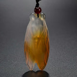 Chalcedony Cicada Pendant Necklace Jade Amulet for Men Women
