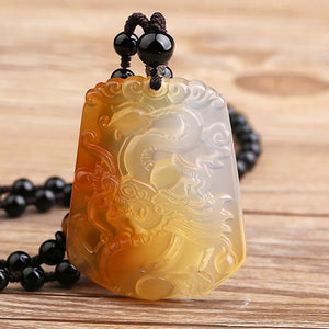 Chalcedony Dragon Pendant Necklace Lucky Amulet Men Women Gift