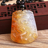Chalcedony Dragon Pendant Necklace Lucky Amulet Men Women Gift