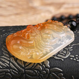 Chalcedony Dragon Pendant Necklace Lucky Amulet Men Women Gift