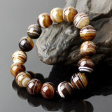 Brown Stripe Agate Bracelet Round Stone Beads Bangle Crystal Jewelry