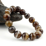 Brown Stripe Agate Bracelet Round Stone Beads Bangle Crystal Jewelry