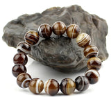 Brown Stripe Agate Bracelet Round Stone Beads Bangle Crystal Jewelry