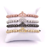 CZ Micro Pave Ball Crown Charm Beaded Bracelet Bangle