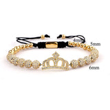 CZ Micro Pave Ball Crown Charm Beaded Bracelet Bangle