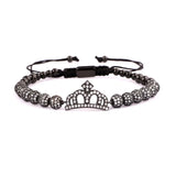 CZ Micro Pave Ball Crown Charm Beaded Bracelet Bangle