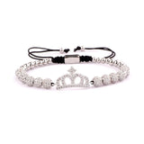 CZ Micro Pave Ball Crown Charm Beaded Bracelet Bangle