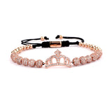 CZ Micro Pave Ball Crown Charm Beaded Bracelet Bangle