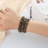 Indian A Gate 4mm Bead Leather Bracelet with Chain