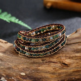 Indian A Gate 4mm Bead Leather Bracelet with Chain
