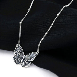 Vintage Style Butterfly Choker Necklace 925 Sterling Silver Retro Jewelry