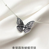Vintage Style Butterfly Choker Necklace 925 Sterling Silver Retro Jewelry