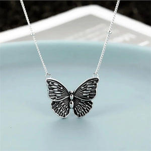 Vintage Style Butterfly Choker Necklace 925 Sterling Silver Retro Jewelry