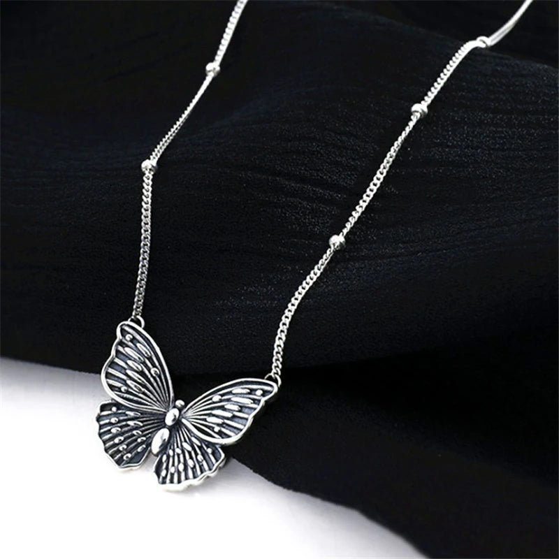 Vintage Style Butterfly Choker Necklace 925 Sterling Silver Retro Jewelry