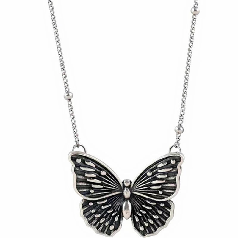 Vintage Style Butterfly Choker Necklace 925 Sterling Silver Retro Jewelry