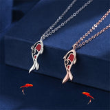 Lucky Fish Koi Pendant Necklace 999 Sterling Silver Rose Golden Enamel Jewelry