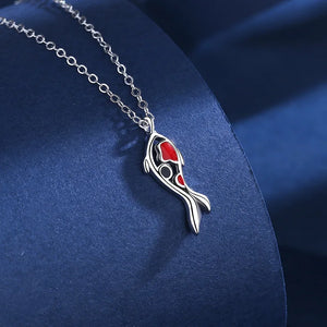 Lucky Fish Koi Pendant Necklace 999 Sterling Silver Rose Golden Enamel Jewelry