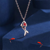 Lucky Fish Koi Pendant Necklace 999 Sterling Silver Rose Golden Enamel Jewelry