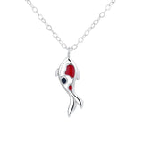 Lucky Fish Koi Pendant Necklace 999 Sterling Silver Rose Golden Enamel Jewelry
