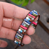Boho Leather Wrap Bracelet Natural Stone Beaded