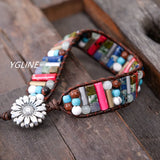 Boho Leather Wrap Bracelet Natural Stone Beaded