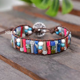 Boho Leather Wrap Bracelet Natural Stone Beaded