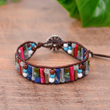Boho Leather Wrap Bracelet Natural Stone Beaded