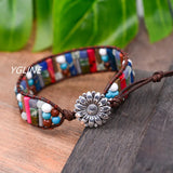 Boho Leather Wrap Bracelet Natural Stone Beaded