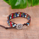 Boho Leather Wrap Bracelet Natural Stone Beaded