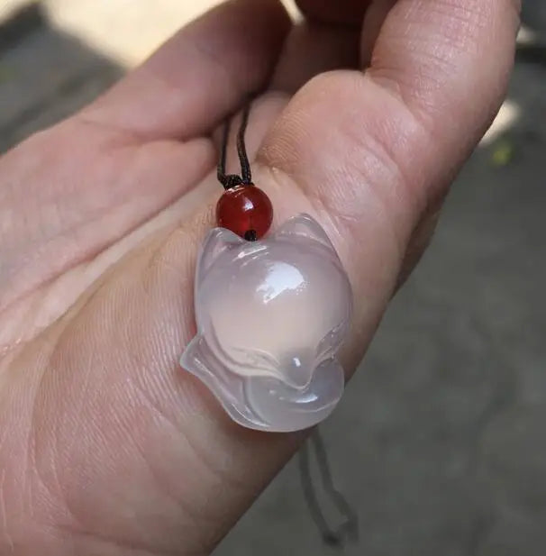 Green Chalcedony Fox Pendant Necklace DIY Jewelry Accessory