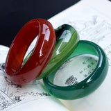 Agate Wide Strip Bangles Natural Red and Green Agate Bracelets