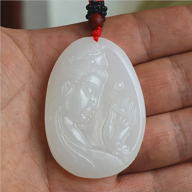 XinJiang Jade Guan Yin Buddha Pendant Necklace Amulet