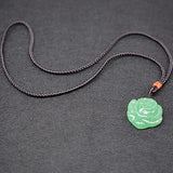Green Jade Flower Necklace Pendant Jade Rose Necklace Lucky Amulet Jewelry