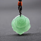 Green Jade Flower Necklace Pendant Jade Rose Necklace Lucky Amulet Jewelry
