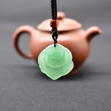 Green Jade Flower Necklace Pendant Jade Rose Necklace Lucky Amulet Jewelry