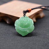 Green Jade Flower Necklace Pendant Jade Rose Necklace Lucky Amulet Jewelry