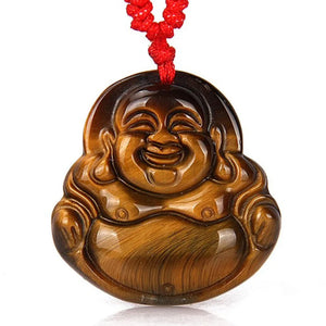 Tiger Eye Stone Pendant Maitreya Buddha Jade Necklace