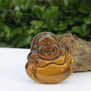 Tiger Eye Stone Pendant Maitreya Buddha Jade Necklace