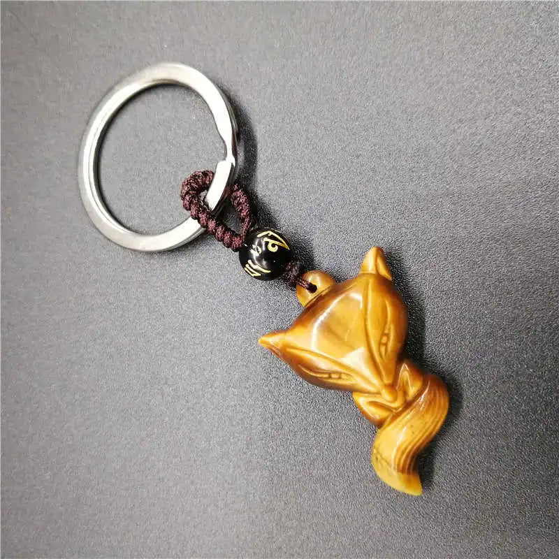 Yellow Tiger Eye Stone Small Fox Key Chain Crystal Key Chain