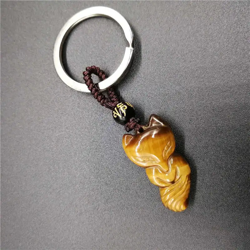 Yellow Tiger Eye Stone Fox Key Chain