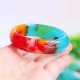 Colorful Flat Jade Bangles Jewelry Lucky Amulet Fine Jewelry Bangle