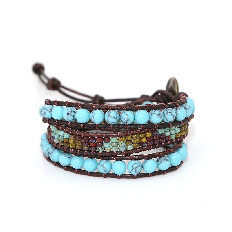 Natural Stones Charm 3 Strands Wrap Bracelets Boho Bracelet