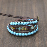 Natural Stones Charm 3 Strands Wrap Bracelets Boho Bracelet