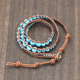 Natural Stones Charm 3 Strands Wrap Bracelets Boho Leather Bracelet