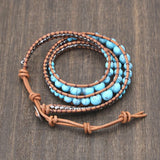 Natural Stones Charm 3 Strands Wrap Bracelets Boho Leather Bracelet