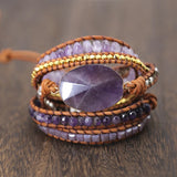 Natural Stones Crystal Quartz Charm 5 Strands Wrap Bracelets Boho