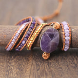 Natural Stones Crystal Quartz Charm 5 Strands Wrap Bracelets Boho