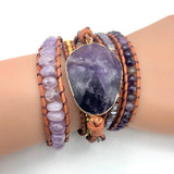 Natural Stones Crystal Quartz Charm 5 Strands Wrap Bracelets Boho