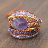 Natural Stones Crystal Quartz Charm 5 Strands Wrap Bracelets Boho